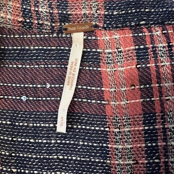 Free People Fearless Love Pink Blue Plaid Sequin Boho Button-Down Shirt - SP - Picture 8 of 10